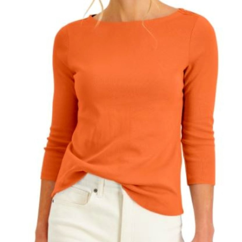 Boat Neck Top, 100% Pima Cotton, Size XL, Color HOT CORAL, New without Tag